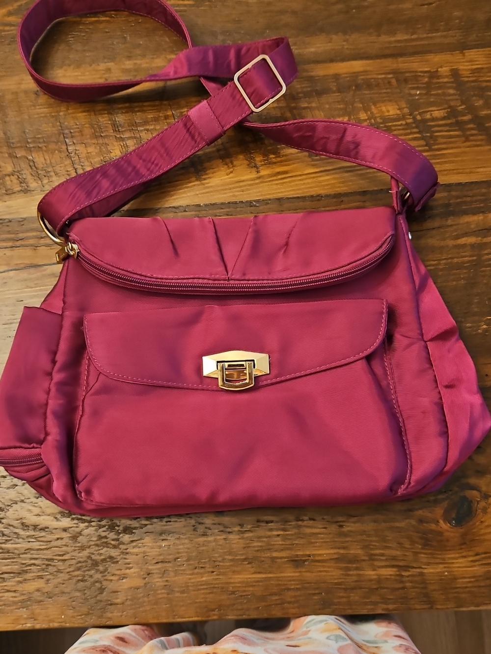 Travelon Magenta Crossbody Shoulder Bag with Front Turn-Lock